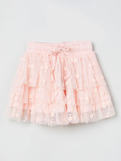 

max Girls Pink Self-Design Tiered Knee-Length Skirt