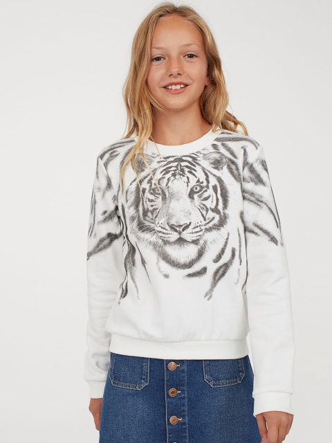 

H&M Girls White & Grey Printed Sweatshirt