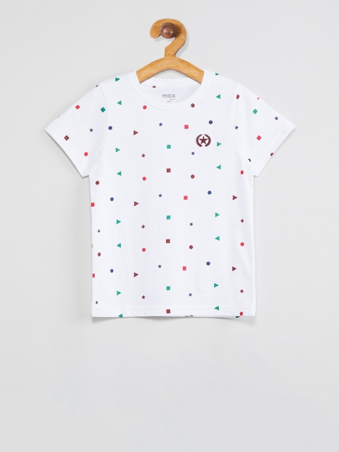 

max Boys White Printed Round Neck T-shirt