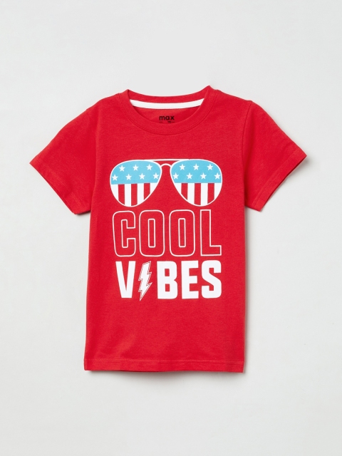 

max Boys Red & White Printed Round Neck T-shirt