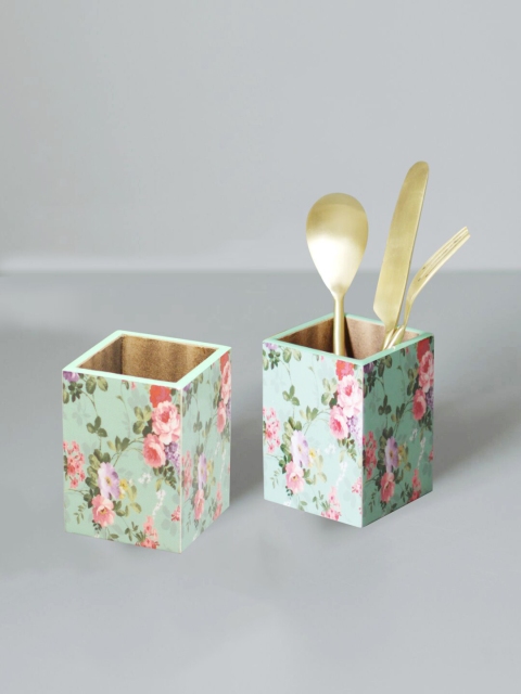 

Nestroots Set Of 2 Green Floral Printed Multipurpose Cutlery Holder