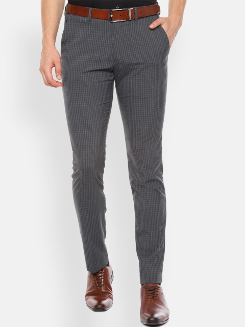 

Louis Philippe Men Grey Slim Fit Checked Formal Trousers
