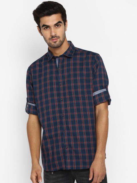 

METTLE Men Blue & Red Regular Fit Checked Casual Shirt