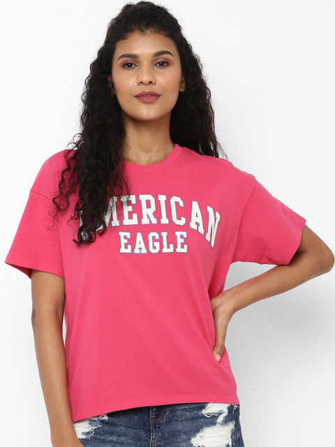 

AMERICAN EAGLE OUTFITTERS Women Pink Printed Round Neck T-shirt