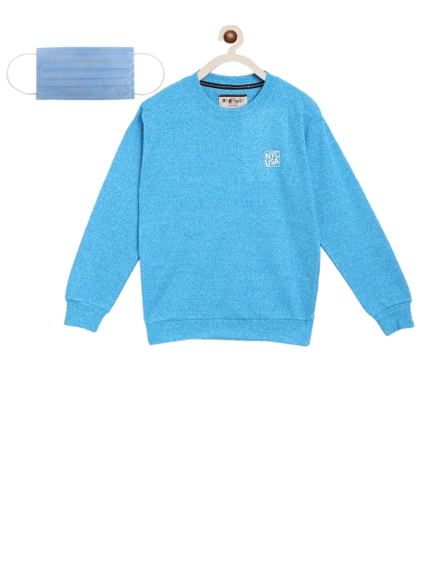 

Lil Tomatoes Boys Turquoise Blue Solid Sweatshirt With Mask
