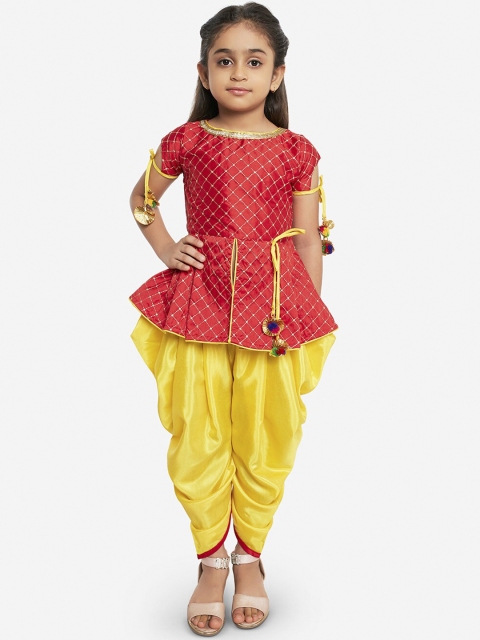 

KID1 Girls Red & Yellow Embroidered Kurti with Dhoti Pants