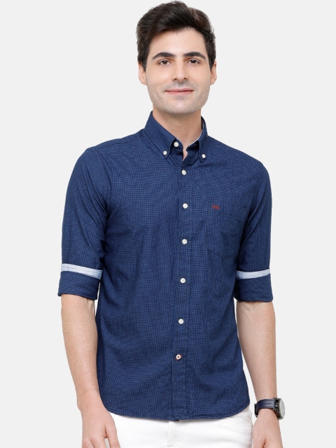 

Double Two Men Navy Blue Comfort Slim Fit Checked Casual Shirt