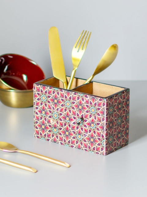 

nestroots Set Of 2 Red Printed MDF Cutlery Holders