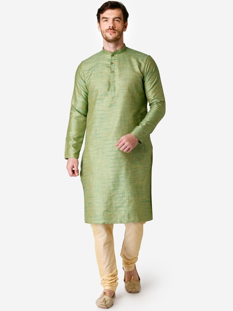 

TABARD Men Green & Cream Coloured Self Design Kurta with Churidar