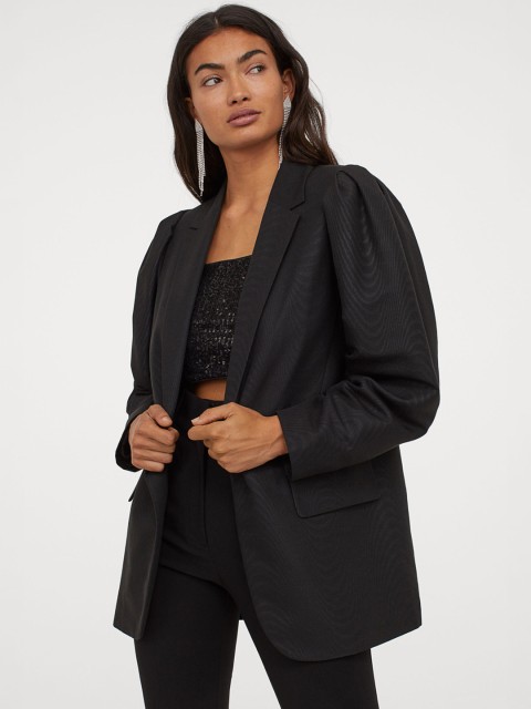 

H&M Women Black Puff-Sleeved Blazer