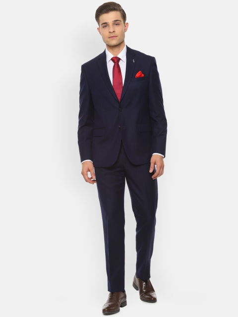 

Van Heusen Men Navy Blue Self-Design Slim-Fit Single-Breasted Formal Suit