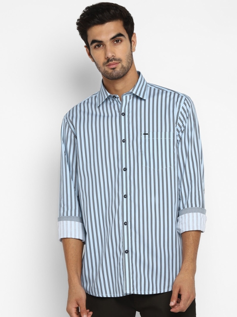 

METTLE Men Blue Regular Fit Striped Casual Shirt