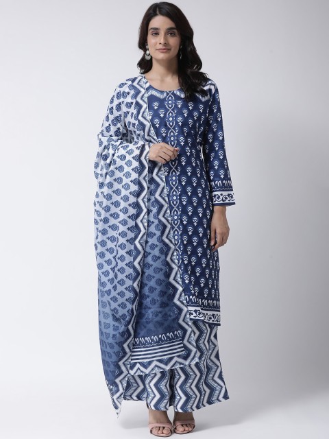 

Hangup Women Blue & White Printed Kurta with Palazzos & Dupatta