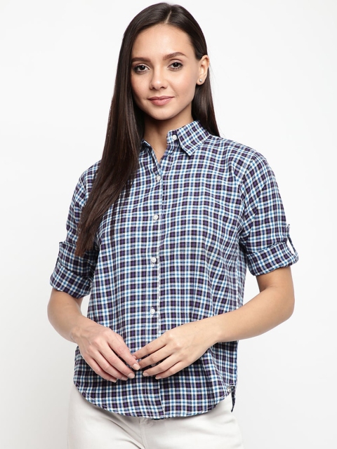 

Mayra Women Blue & Purple Skinny Fit Checked Casual Shirt