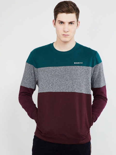

max Men Green & Maroon Colourblocked Sweatshirt