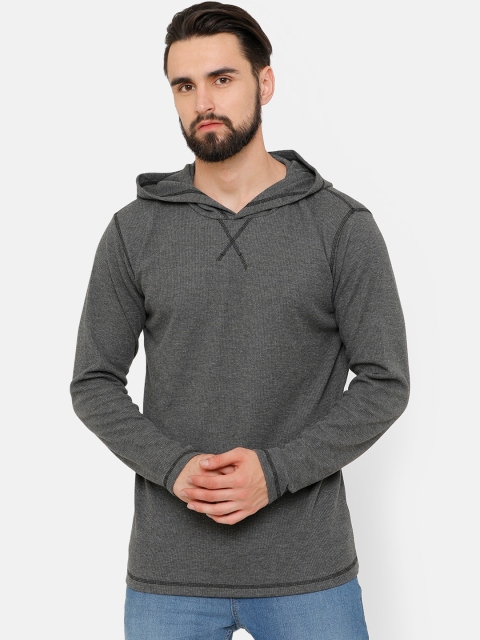

ELEGANCE Men Grey Solid Hood T-shirt