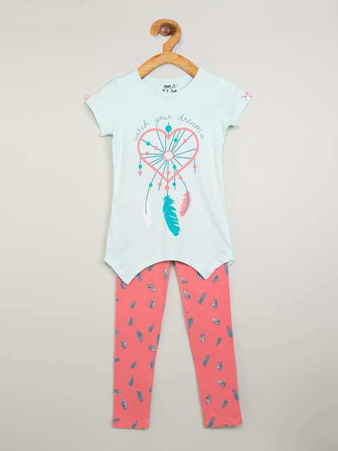 

max Girls Blue & Pink Printed Night suit
