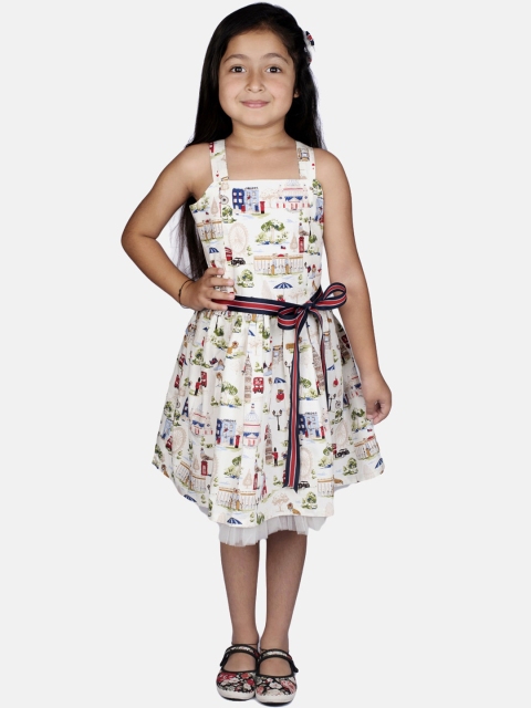 

RIBBON CANDY Girls Off-White Printed Fit and Flare Dress