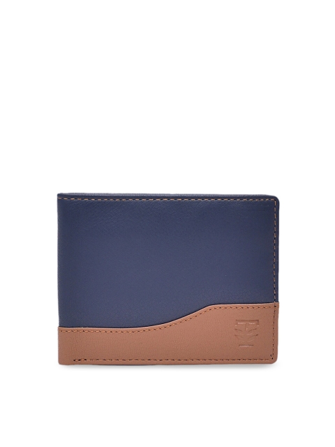 

TRENDERS Men Navy Blue & Brown Colourblocked Two Fold Wallet