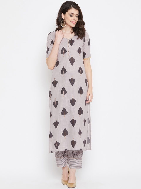 

Tulsattva Women Grey Printed Kurta with Trousers