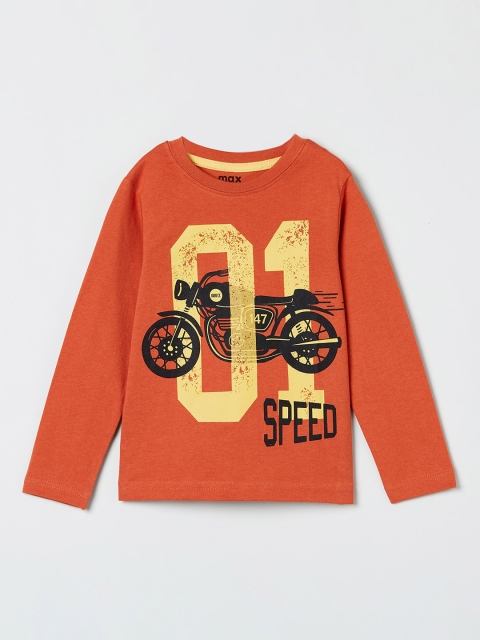 

max Boys Orange Printed Round Neck T-shirt