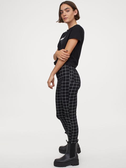 

H&M Women Black & White Checked Twill Trousers