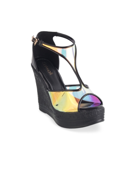 

Catwalk Women Black & Yellow Colourblocked Peep Toes