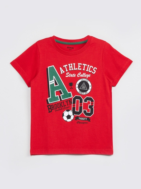 

max Boys Red Printed Round Neck T-shirt