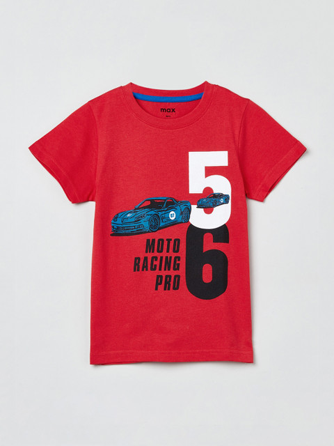 

max Boys Red Printed Round Neck T-shirt