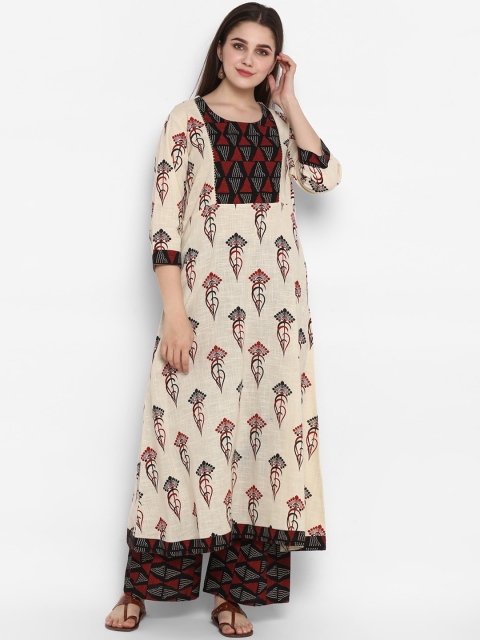 

ZOEYAMS Women Beige Printed Kurta with Palazzos