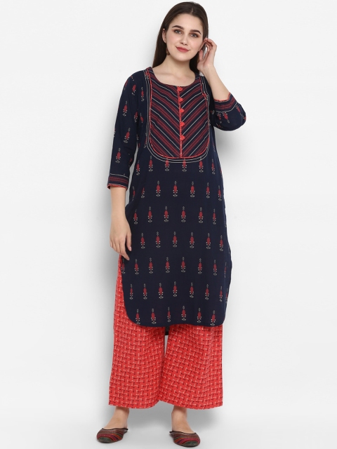 

ZOEYAMS Women Navy Blue & Red Printed Kurta with Palazzos