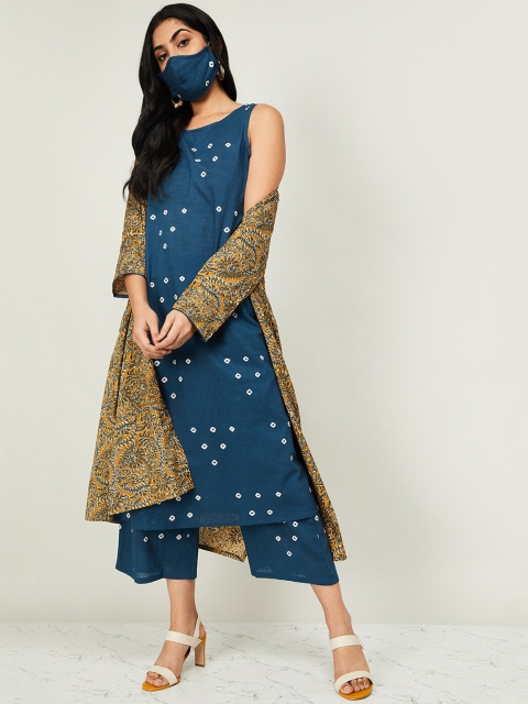 

Melange by Lifestyle Women Blue Printed Kurta with Palazzos & Ethnic Shrug