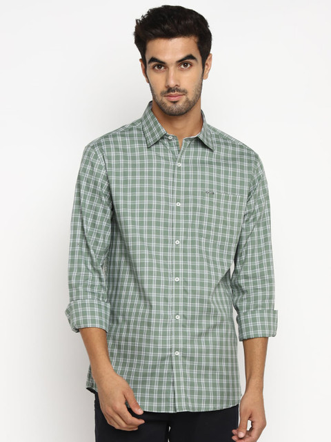 

METTLE Men Green Regular Fit Checked Casual Shirt