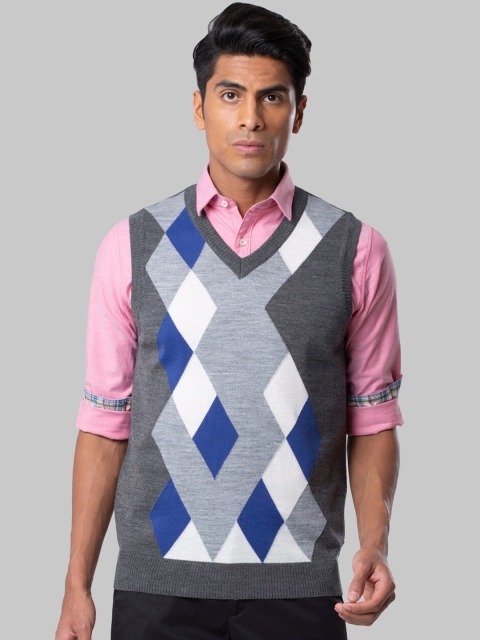

Raymond Men Grey Printed Sweater Vest