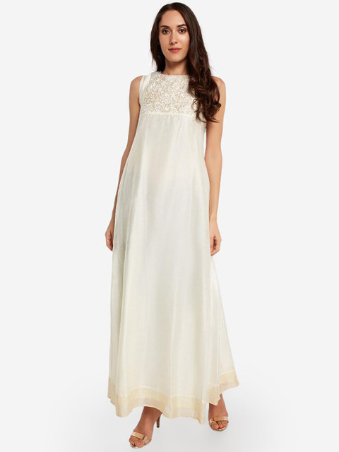 

Desi Weavess Women Off-White Embroidered Maxi Dress