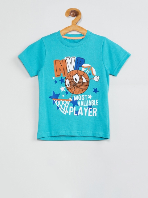 

max Boys Blue Printed Round Neck T-shirt