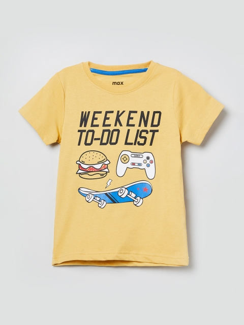 max Boys Yellow & Black Printed Round Neck T-shirt