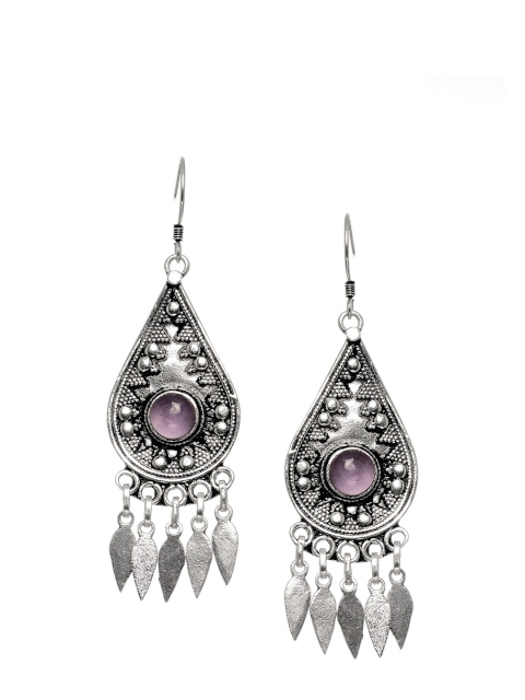 

INDYA Silver-Plated Oxidised Contemporary Drop Earrings