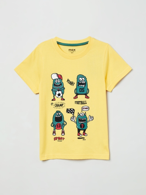 

max Boys Yellow Printed Round Neck T-shirt