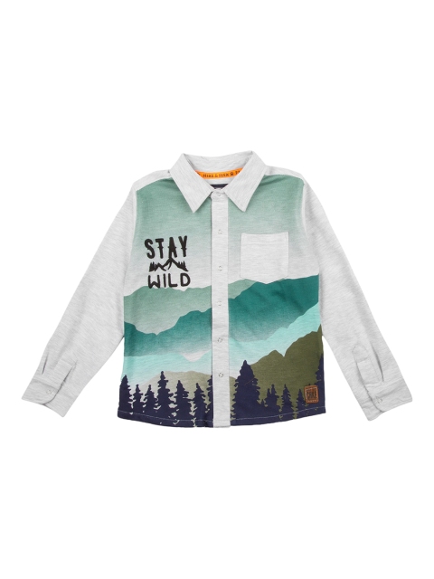 

Cherokee Boys Grey & Green Regular Fit Printed Casual Shirt
