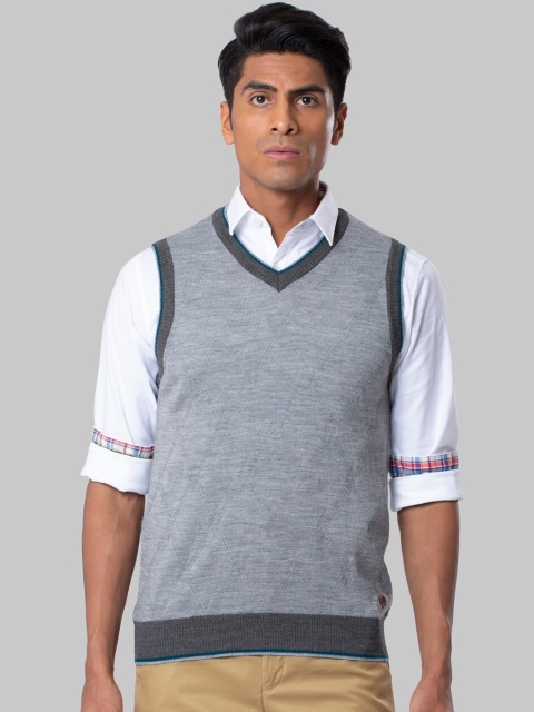 

Raymond Men Grey Self Design Sweater Vest