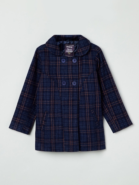 

max Girls Navy Blue & Orange Checked Tailored Jacket