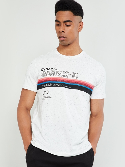 

max Men White Printed Round Neck T-shirt