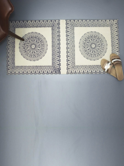 

nestroots Set Of 2 Blue & Beige Printed Square Doormats