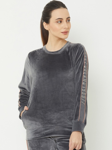 

Sweet Dreams Women Grey Solid Velvet Sweatshirt