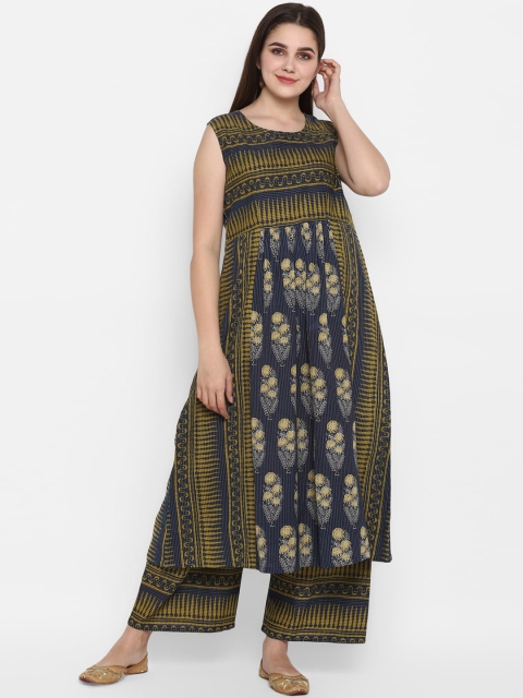 

ZOEYAMS Women Navy Blue & Green Printed Kurta with Palazzos