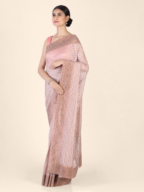 

Hastakala Pink Embellished Net Saree