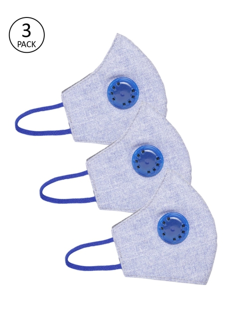

LUXURAZI Men Pack of 3 Pcs Blue Reusable 5-Ply Protective Outdoor Masks With Valve