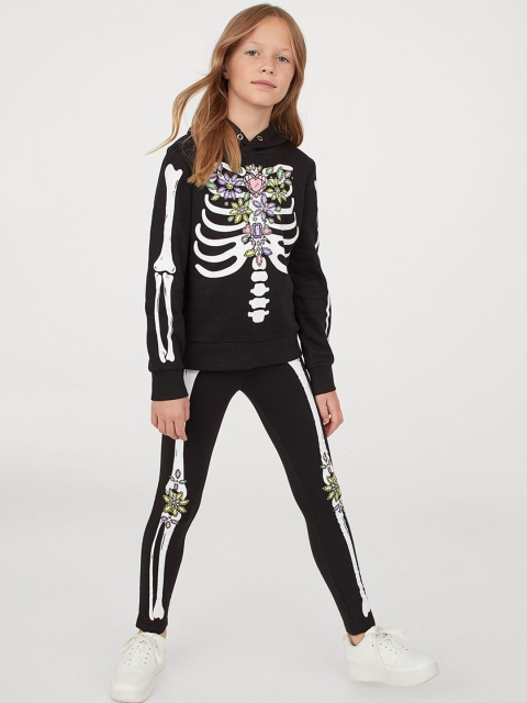 

H&M Girls Black & White Skeleton Print Leggings