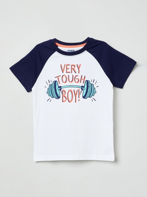 

max Boys White Printed Round Neck T-shirt